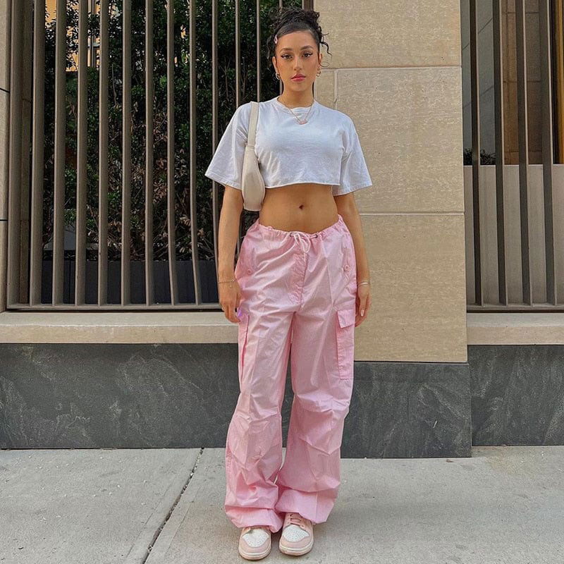 BAGGY PANT ROSE OVERSIZE PARACHUTE - Shyrz - streetwear - y2k - casual - vanilla 