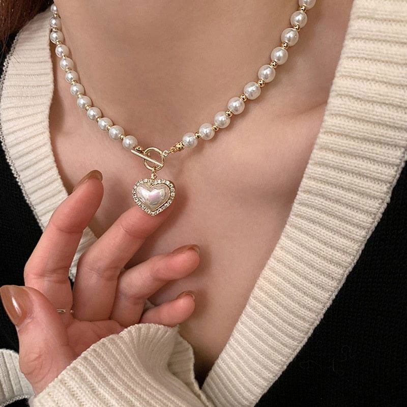 COLLIER PERLE "LOVE" - Shyrz - streetwear - y2k - casual - vanilla 