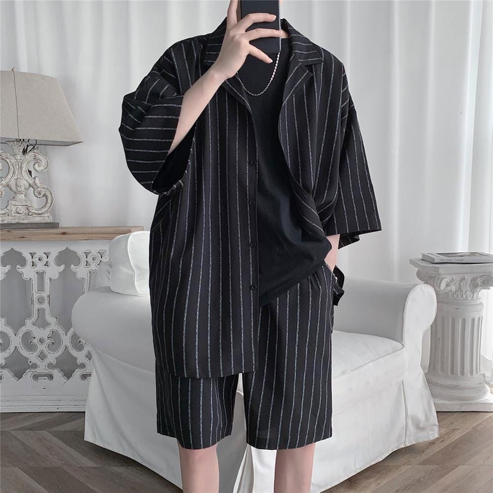 ENSEMBLE HOMME ÉTÉ "STRIPED" - Shyrz - streetwear - y2k - casual - vanilla 