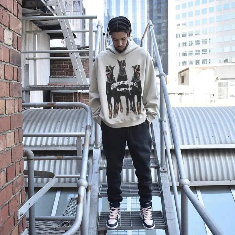 HOODIE "3DOG" - Shyrz - streetwear - y2k - casual - vanilla 