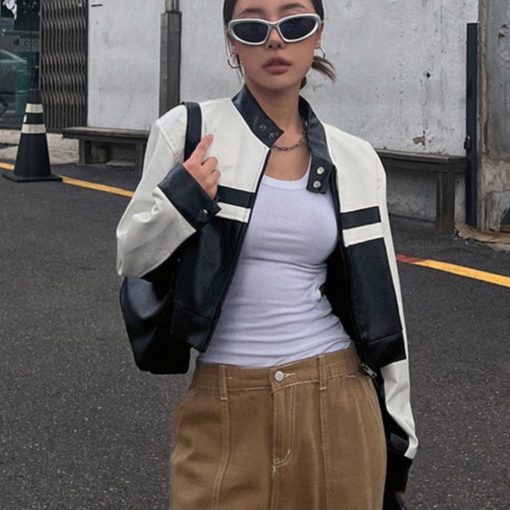 JACKET "LEATHER" - Shyrz - streetwear - y2k - casual - vanilla 