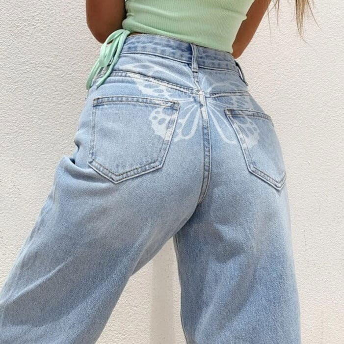 JEAN FEMME "BUTTERFLY" LOOSE - Shyrz - streetwear - y2k - casual - vanilla 