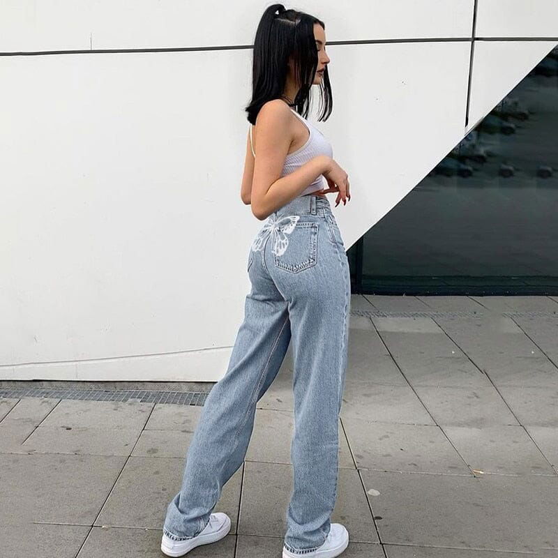 JEAN FEMME "BUTTERFLY" LOOSE - Shyrz - streetwear - y2k - casual - vanilla 