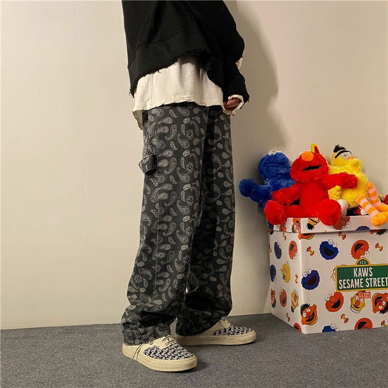 JEAN HOMME "FLOWERS" LOOSE BAGGY - Shyrz - streetwear - y2k - casual - vanilla 