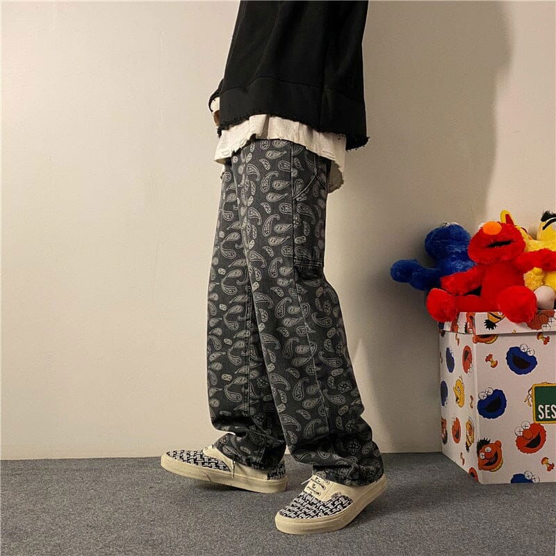 JEAN HOMME "FLOWERS" LOOSE BAGGY - Shyrz - streetwear - y2k - casual - vanilla 
