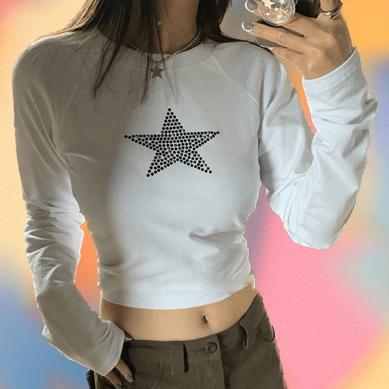 MANCHE LONGUE "STAR" - Shyrz - streetwear - y2k - casual - vanilla 