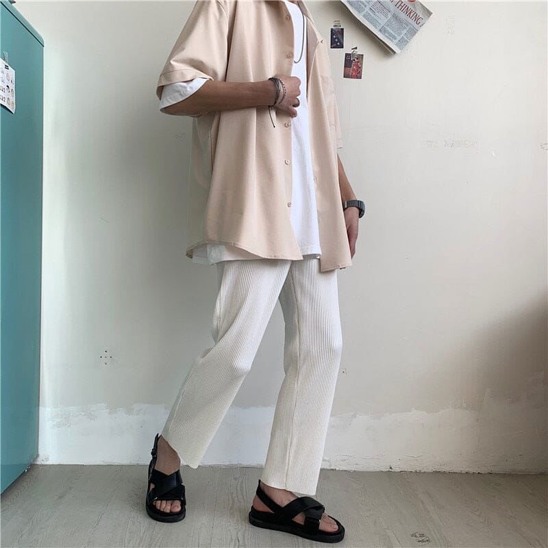 PANTALON HOMME "PLISSED" LARGE - Shyrz - streetwear - y2k - casual - vanilla 