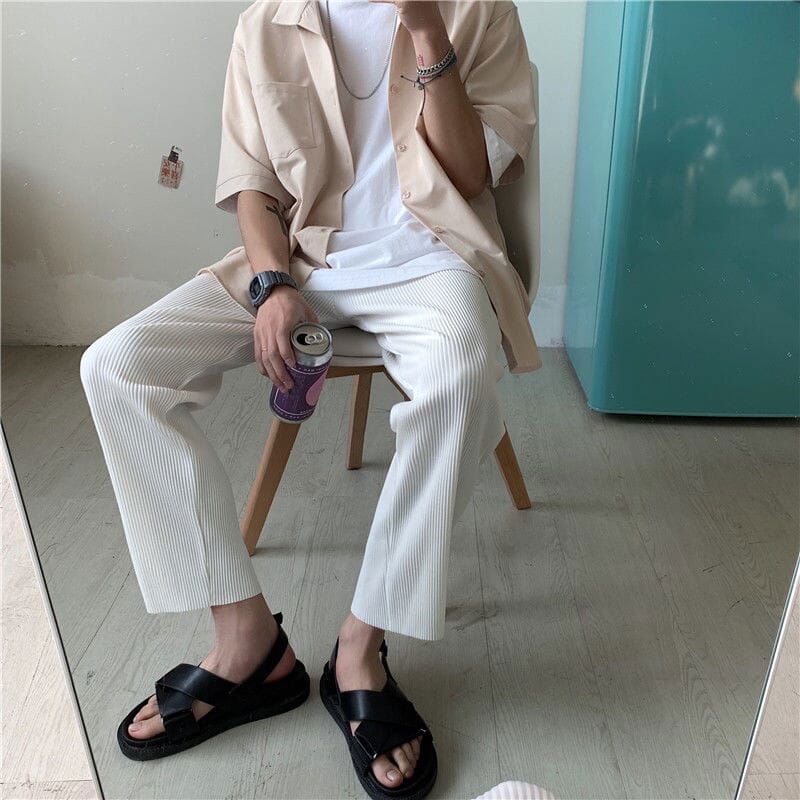 PANTALON HOMME "PLISSED" LARGE - Shyrz - streetwear - y2k - casual - vanilla 