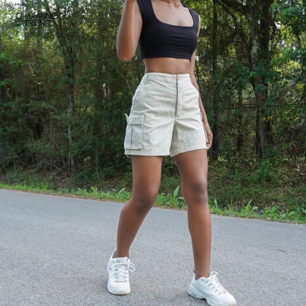 SHORT CARGO DENIM - Shyrz - streetwear - y2k - casual - vanilla 
