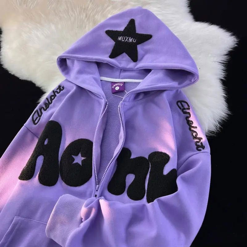 SWEAT ZIP "AONH" - Shyrz - streetwear - y2k - casual - vanilla 