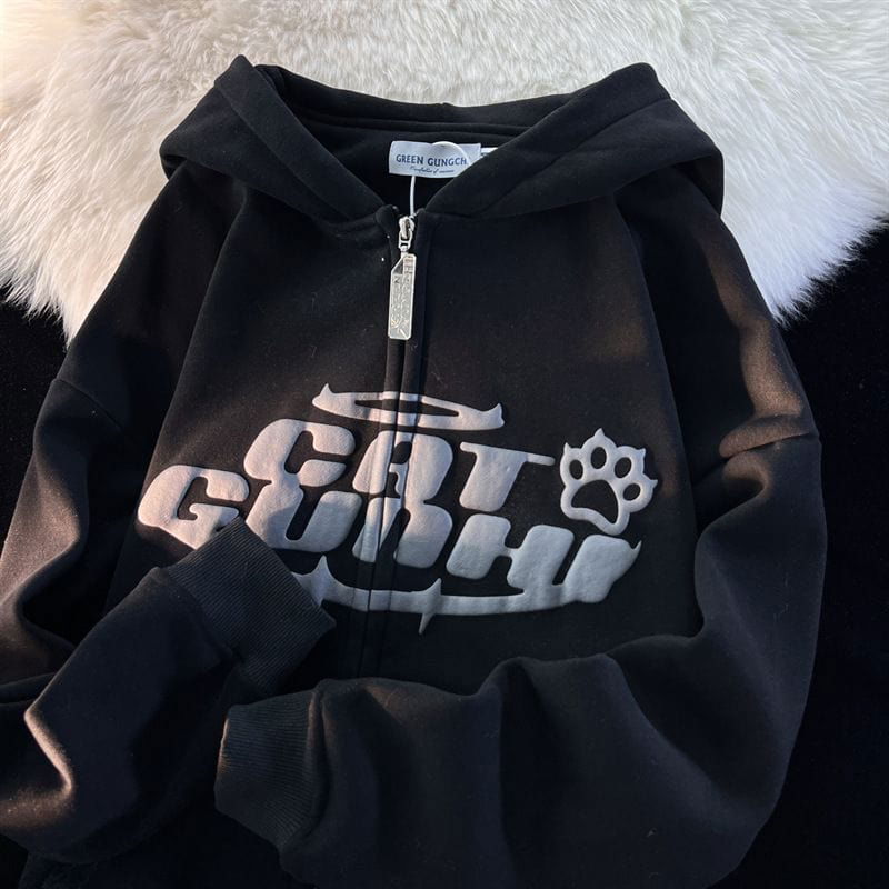 SWEAT ZIP "CATGUNHI" - Shyrz - streetwear - y2k - casual - vanilla 