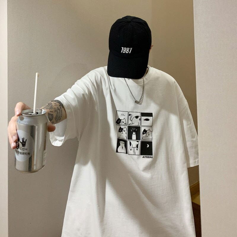 T-SHIRT HOMME "DRAWING" OVERSIZE - Shyrz - streetwear - y2k - casual - vanilla 